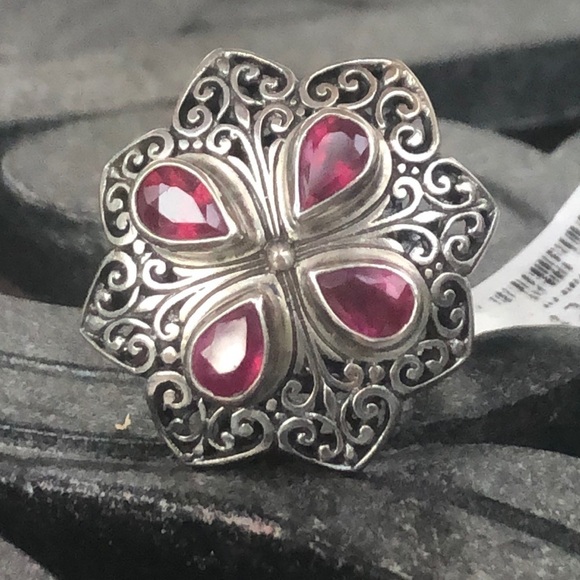 Mandala Flower Ruby Ring 925 Sterling Silver NWOTS - Picture 5 of 11